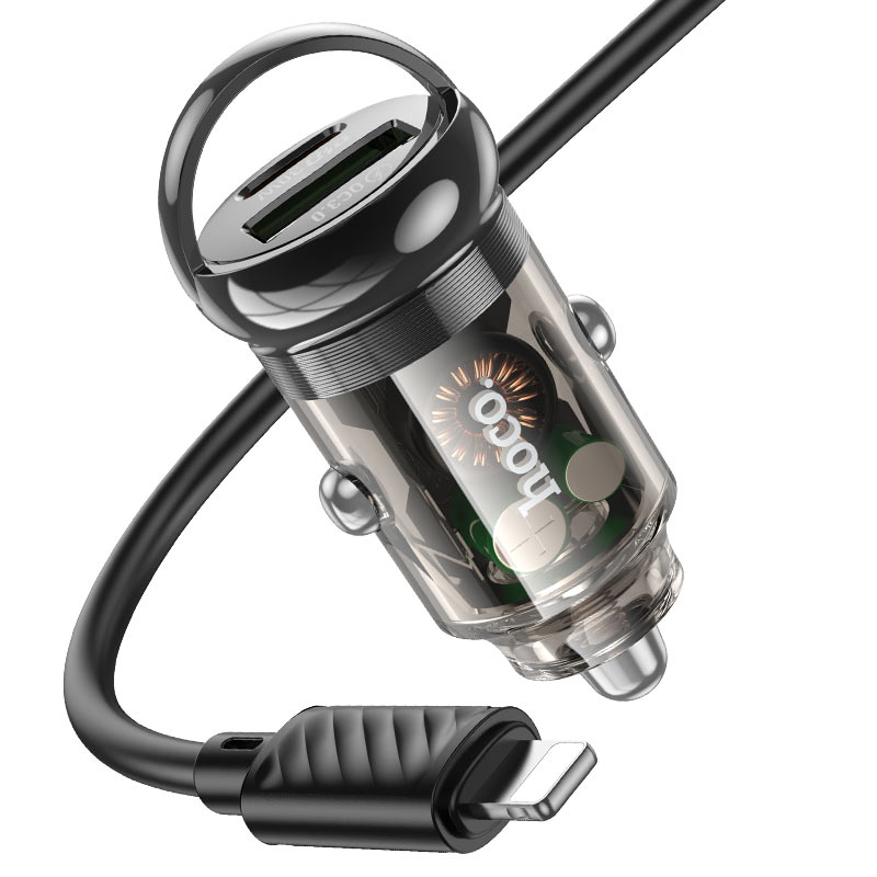 Hoco Dual Port Car Charger 30W with USB-C to Lightning Cable Z53A
