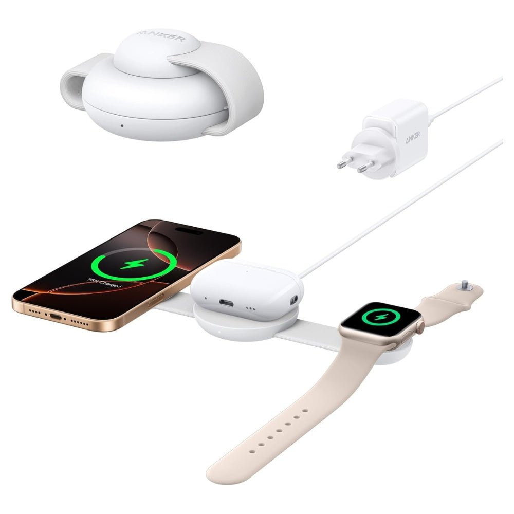 Anker MagGo Wireless Charging Station 3 in 1 Foldable Pad (Aurora White)