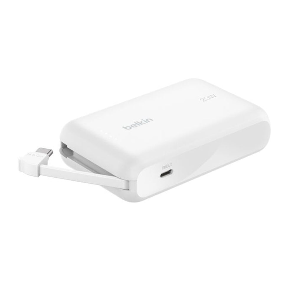 Belkin BoostCharge Power Bank 10K 20W with Integrated Cable (White)