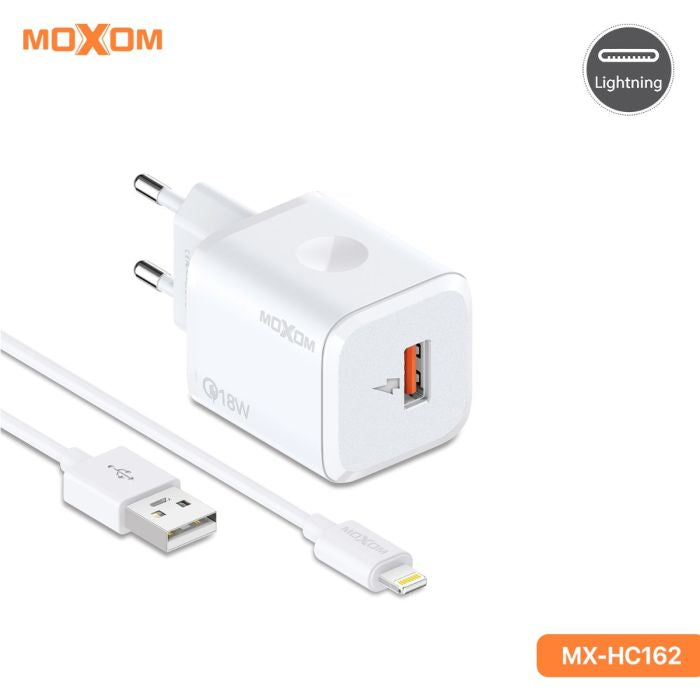 MOXOM QC18W USB-A Fast Charger with Cable (Lightning)