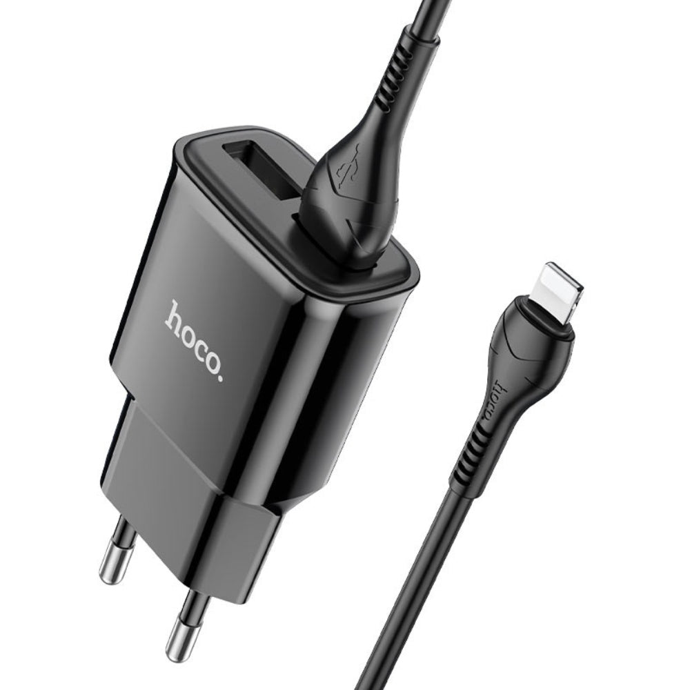 Hoco C88a Dual Port Wall Charger with Cable (Lightning) (Black)