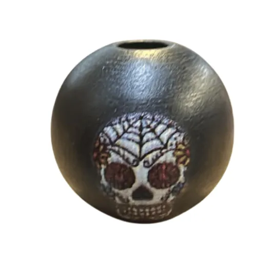 Round Wooden Beads with Skull Design White & Black 16mm 25 pcs/bag $2.83