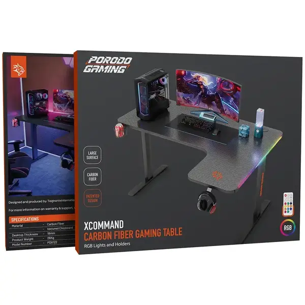 XCOMMAND CARBON FIBER GAMING TABLE RGB LIGHTS AND HOLDERS