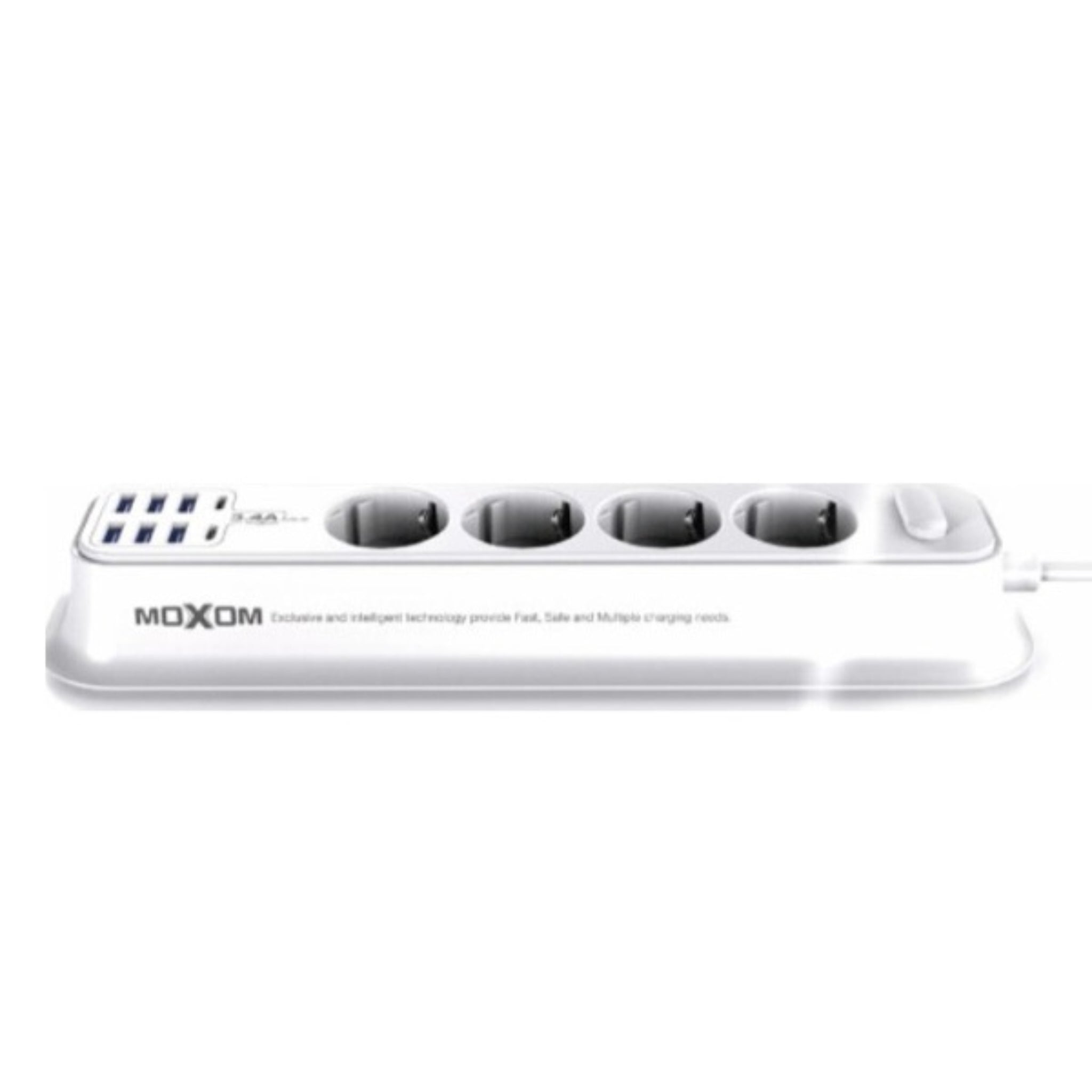 Moxom MX-ST05 Safety power strip with 4 Sockets & 8 USB Ports(6x USB, 2x USB Type-C) (White)