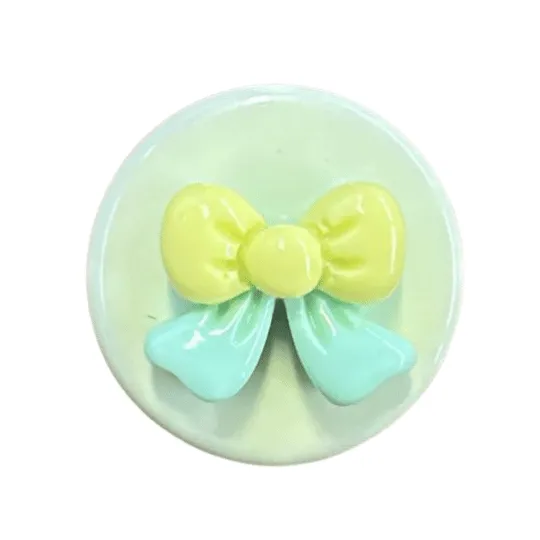 Round plastic bead with ribbon