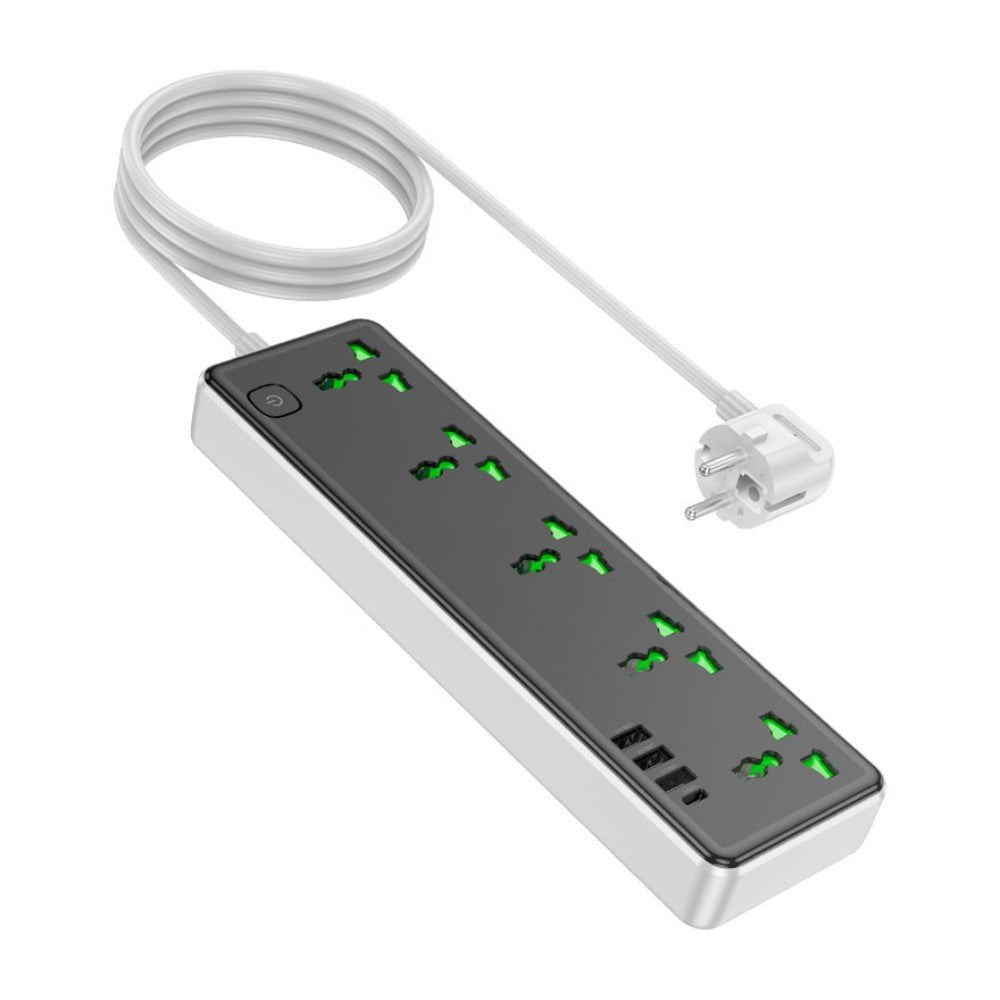 Hoco Power Strip 5 Sockets With USB Outputs AC13A (Black)