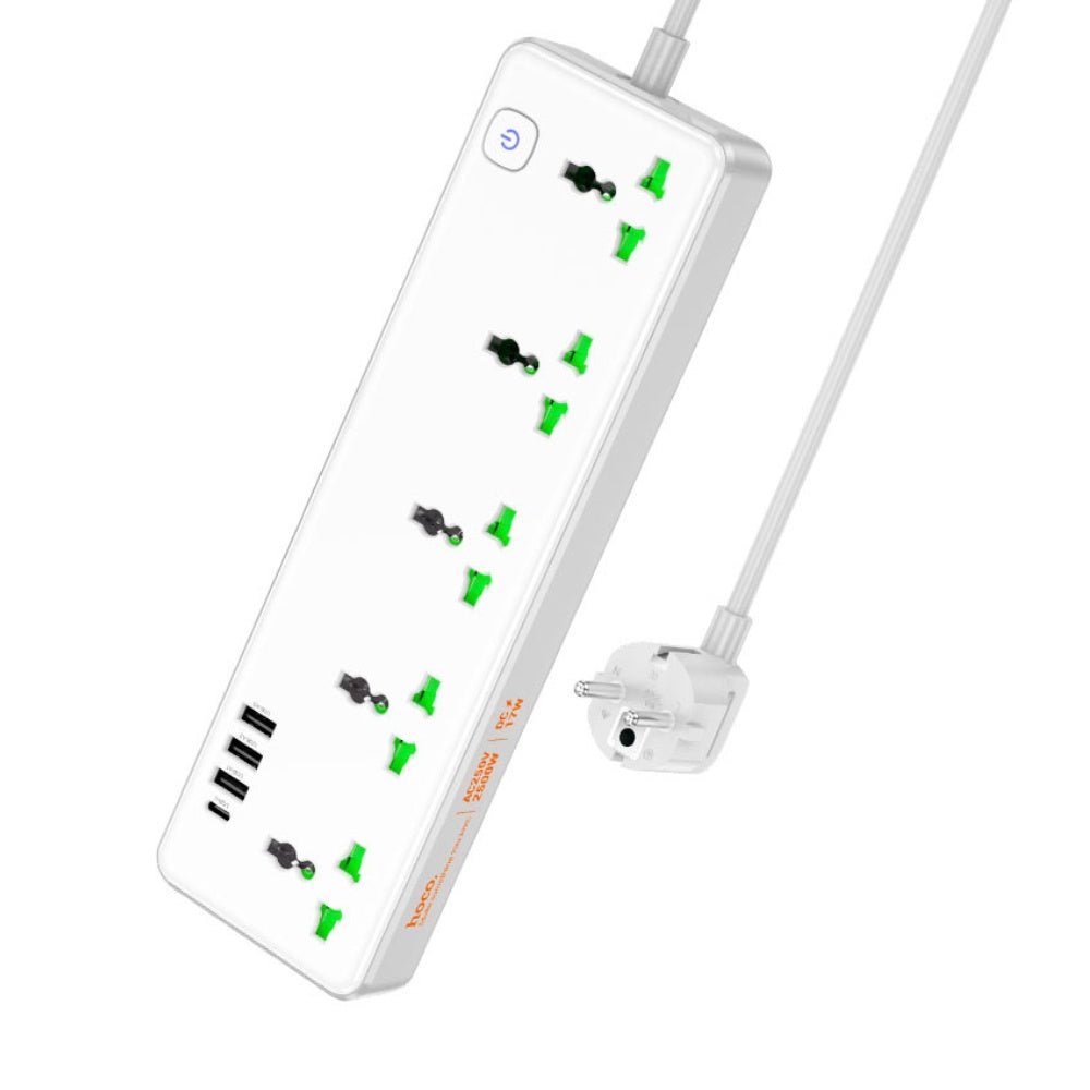 Hoco Power Strip 5 Sockets With USB Outputs AC13A (White)