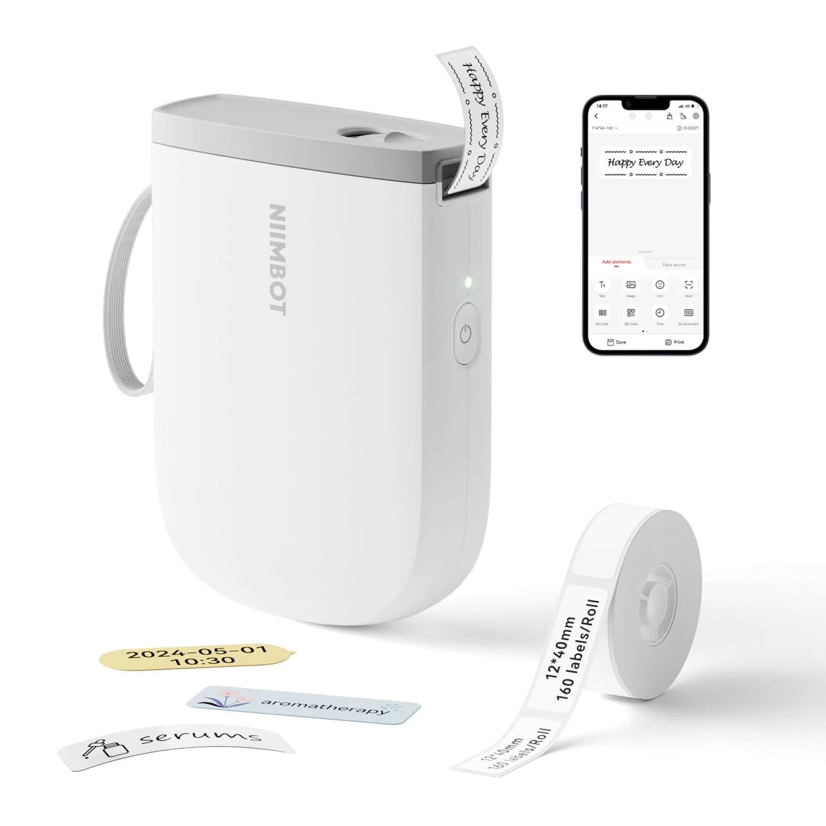 NIIMBOT D11 Label Maker Machine Thermal Printer with Tape (White)